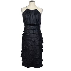 Cache Black Ruffle Tiered Sleeveless Back Zip Dress 8